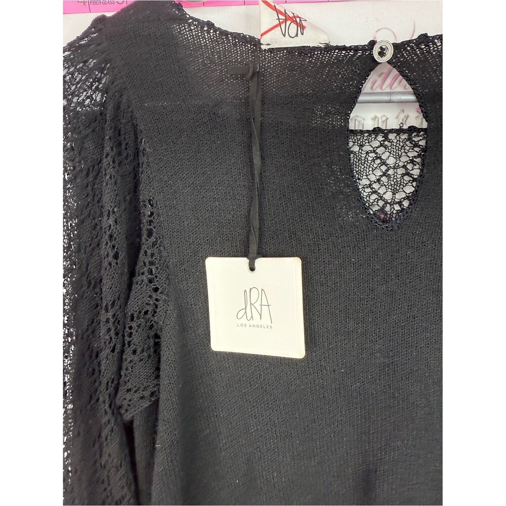 DRA LOS ANGELES shirt black Lace Sleeve Knit Top new with tags - Picture 7 of 15